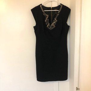 Laundry by Shelli Segal Black Sleeveless Beaded V-Neck Cocktail Dress Sz 12